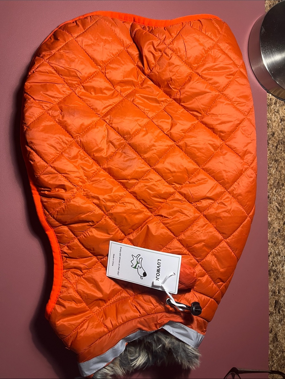 Quilted Orange Dog Puffer Coat